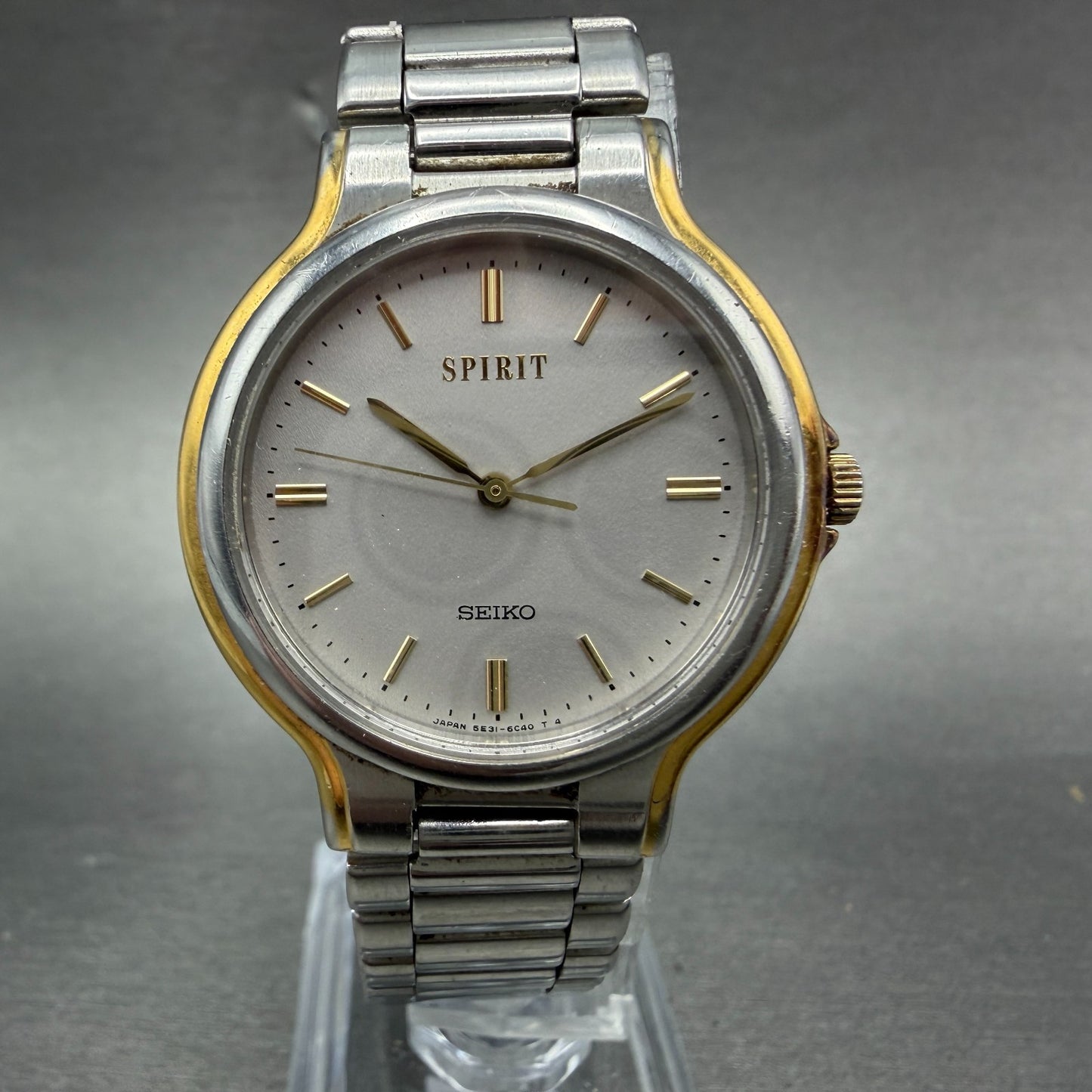 Seiko Spirit Watch Unisex 32mm Gray Dial Two Tone Round 5E31-6C30 New Battery0