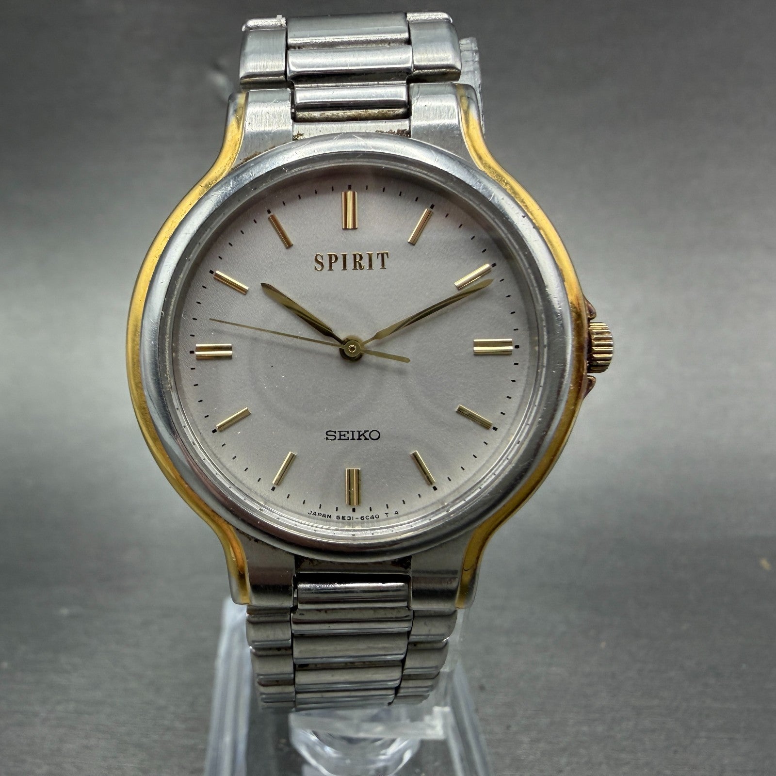 Seiko Spirit Watch Unisex 32mm Gray Dial Two Tone Round 5E31-6C30 New Battery0