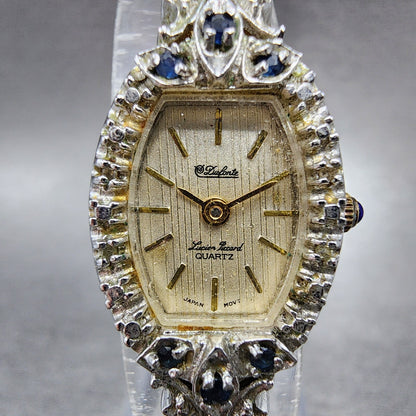 Lucien Piccard Dufonte Watch Women 16mm Champagne Dial Gold Tone Sapphire Bezel
