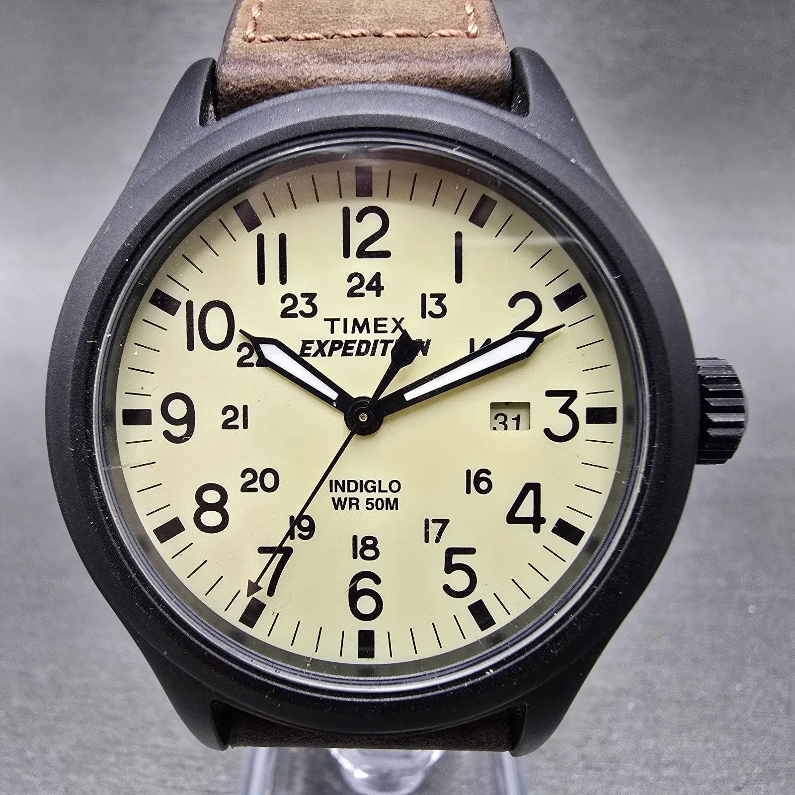 Timex Expedition Scout Watch Men 40mm Cream Dial Black Tone Date Round New BattP0