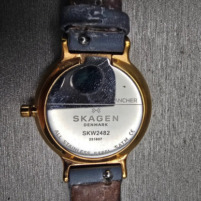 Skagen Ancher Watch Women 30mm Silver Dial Gold Tone Round SKW2482 New Battery10