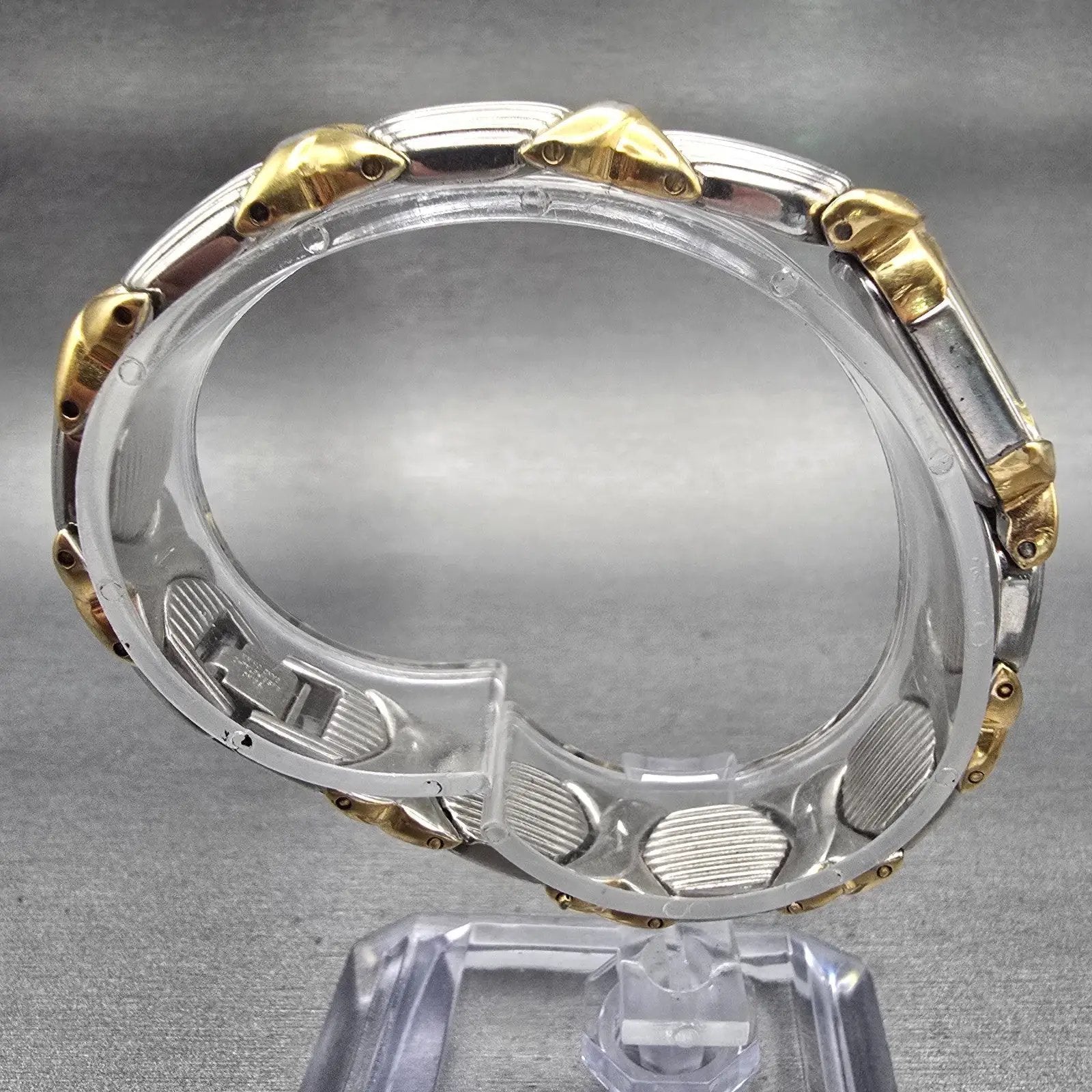Seiko Watch Women 14mm White Dial Two Tone Rectangle 2E20-7389 New Battery VTG8