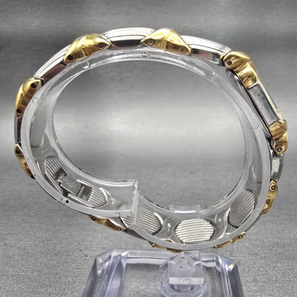 Seiko Watch Women 14mm White Dial Two Tone Rectangle 2E20-7389 New Battery VTG8