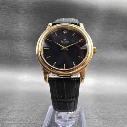 Bulova Watch Women 30mm Black Dial Gold Tone Diamond Accent Round 97Y01 New Batt5