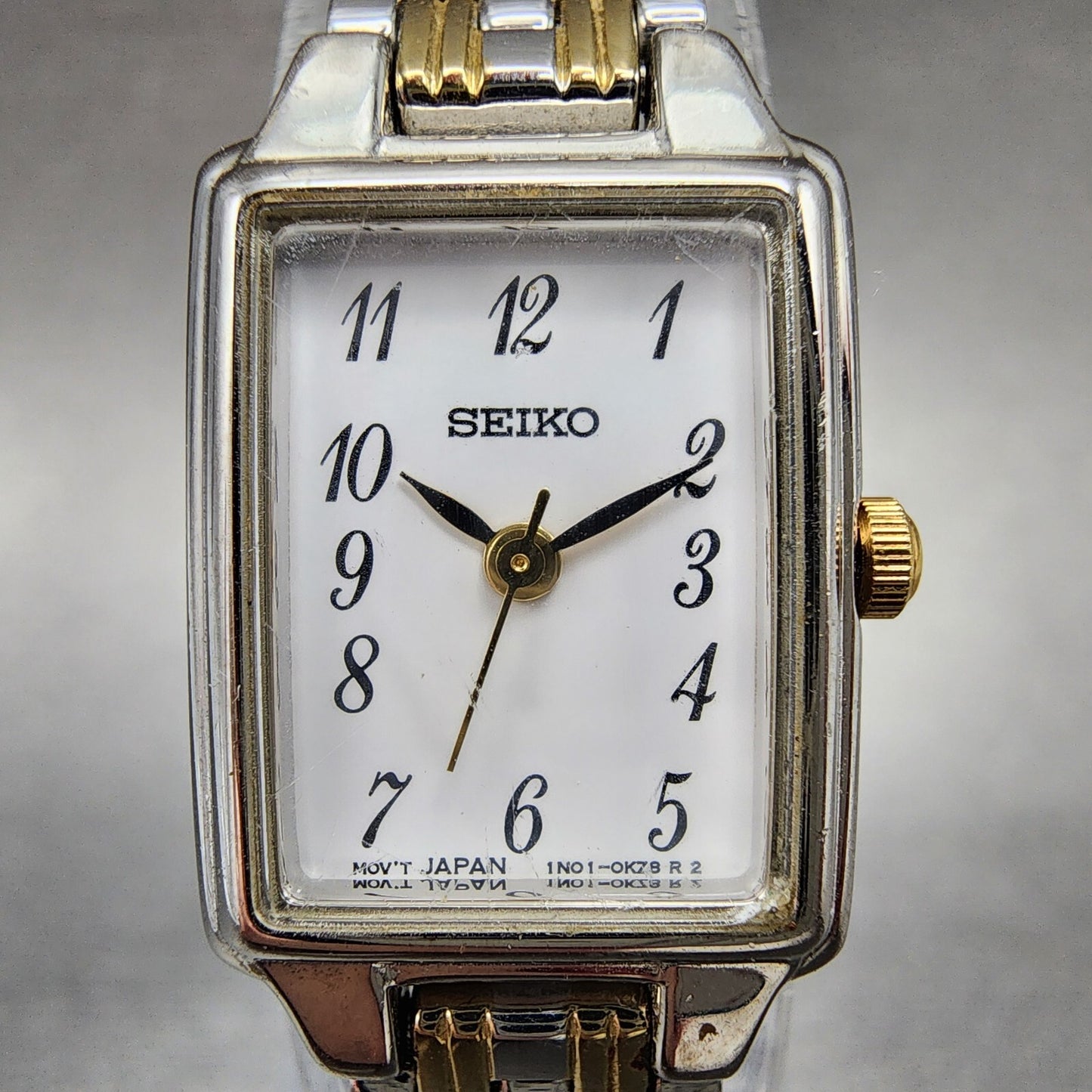 Seiko Watch Women 16mm White Dial Two Tone Rectangle 1N010FH0 New Battery1