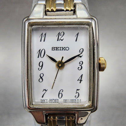 Seiko Watch Women 16mm White Dial Two Tone Rectangle 1N010FH0 New Battery1