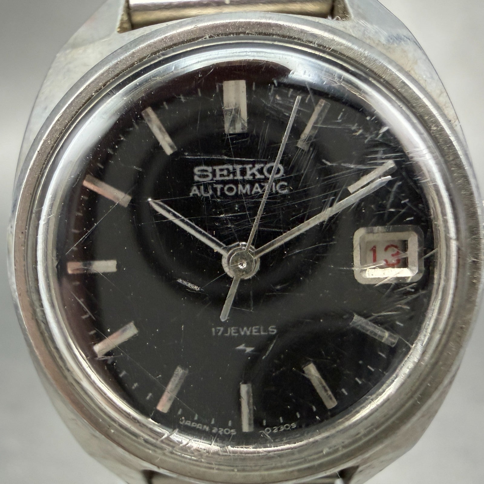 Seiko Autoamtic Watch Women 23mm Black Dial Silver Automatic 2205-0050 Runs1