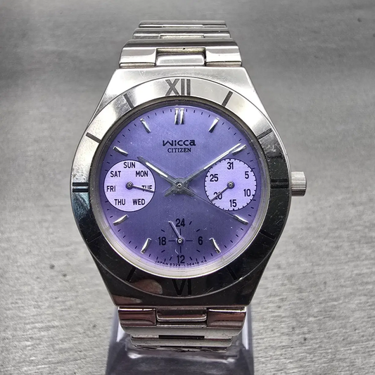 Citizen Wicca Watch Women 30mm Purple Dial Silver Daydate 6329-L19508 New Batt0