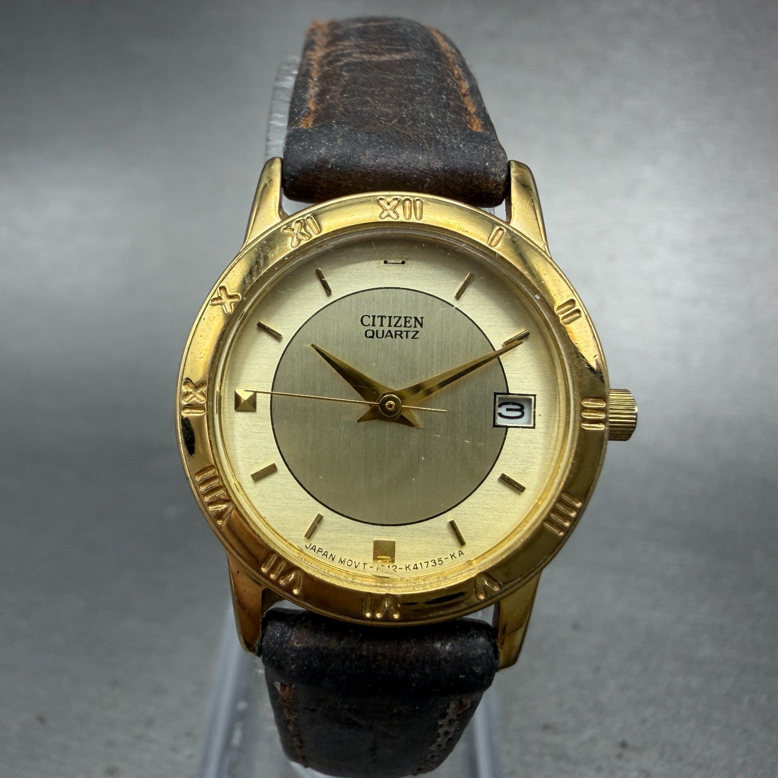 Citizen Watch Women 24mm Champagne Dial Gold Tone Date 1012-K1313 READ!!!!! Runs0