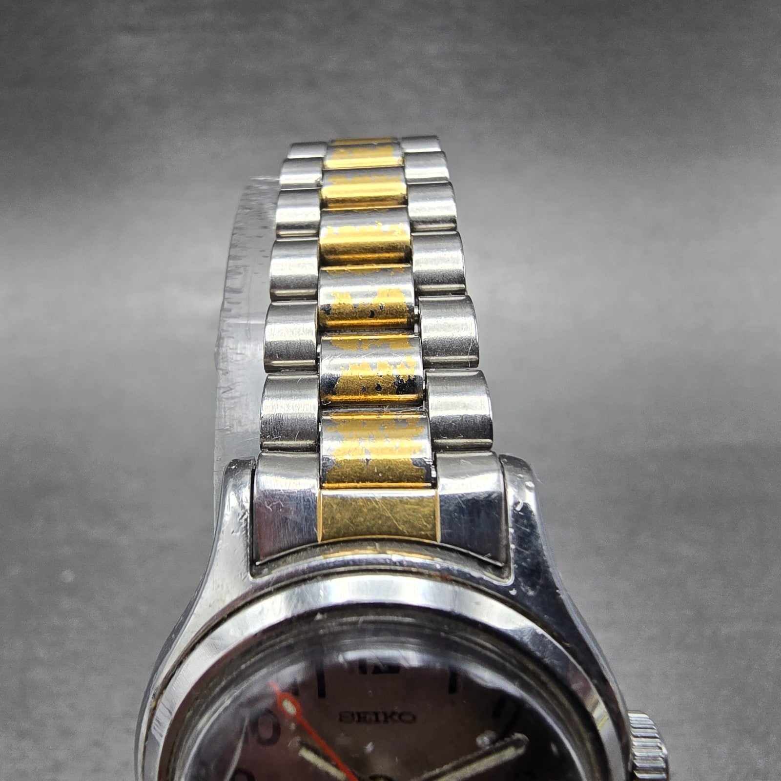 Seiko Watch Women 25mm Black Dial Two Tone Manual Vintage Round 1104-0259 PARTS5