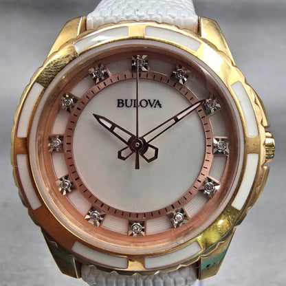 Bulova Watch Women 32mm MOP Dial Two Tone Diamonds Round 98P119 New Battery1