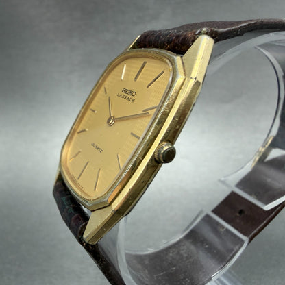 Seiko Lassale Tank Watch Men 28mm Champagne Dial Gold Tone 6020-5839 New Battery2