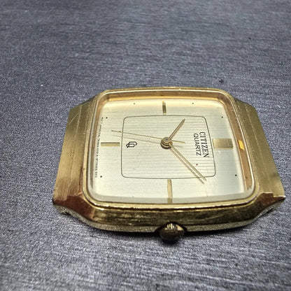 Citizen CQ Tank Watch Men 27mm Champagne Dial Gold Octagon 4031-893514 PARTS6