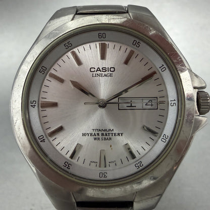 Casio Lineage Titanium Watch Men 38mm Silver Dial Daydate LIN-171J New Battery I1