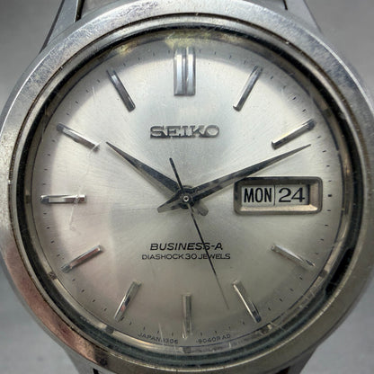 Seiko Business A Watch Men 38mm White Dial Silver Tone Daydate Automatic Runs 21