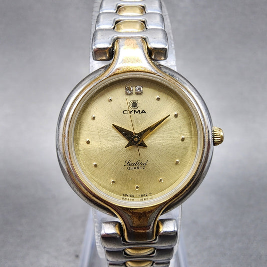 Cyma Sealord Watch Women 24mm Champagne Dial Two Tone Round 412 New Battery0