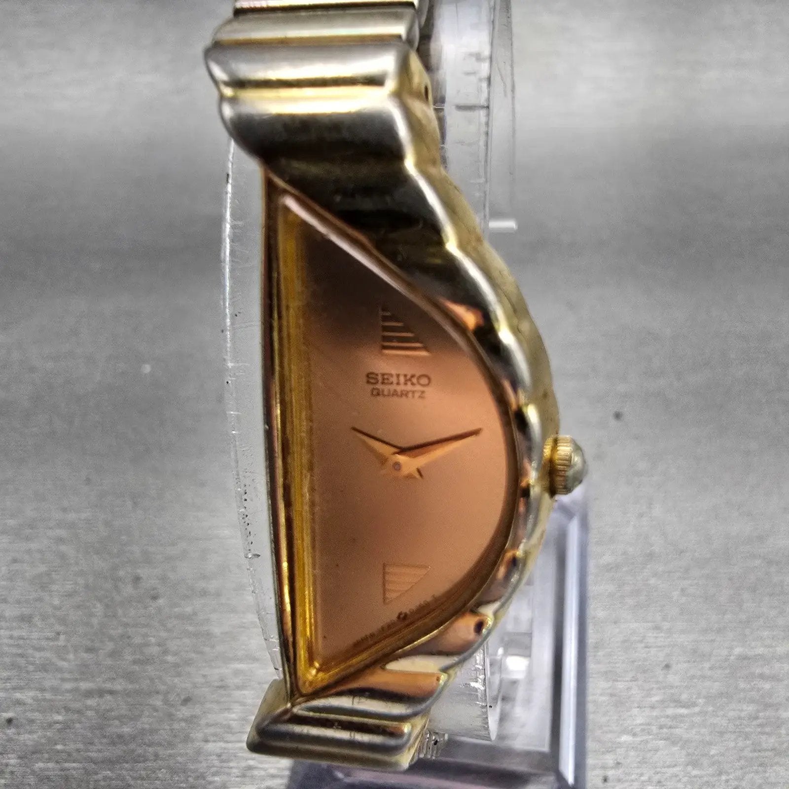 Seiko Watch Women 14mm Gold Dial Gold Tone Asymmetrical 1F20-5D59 New Battery1
