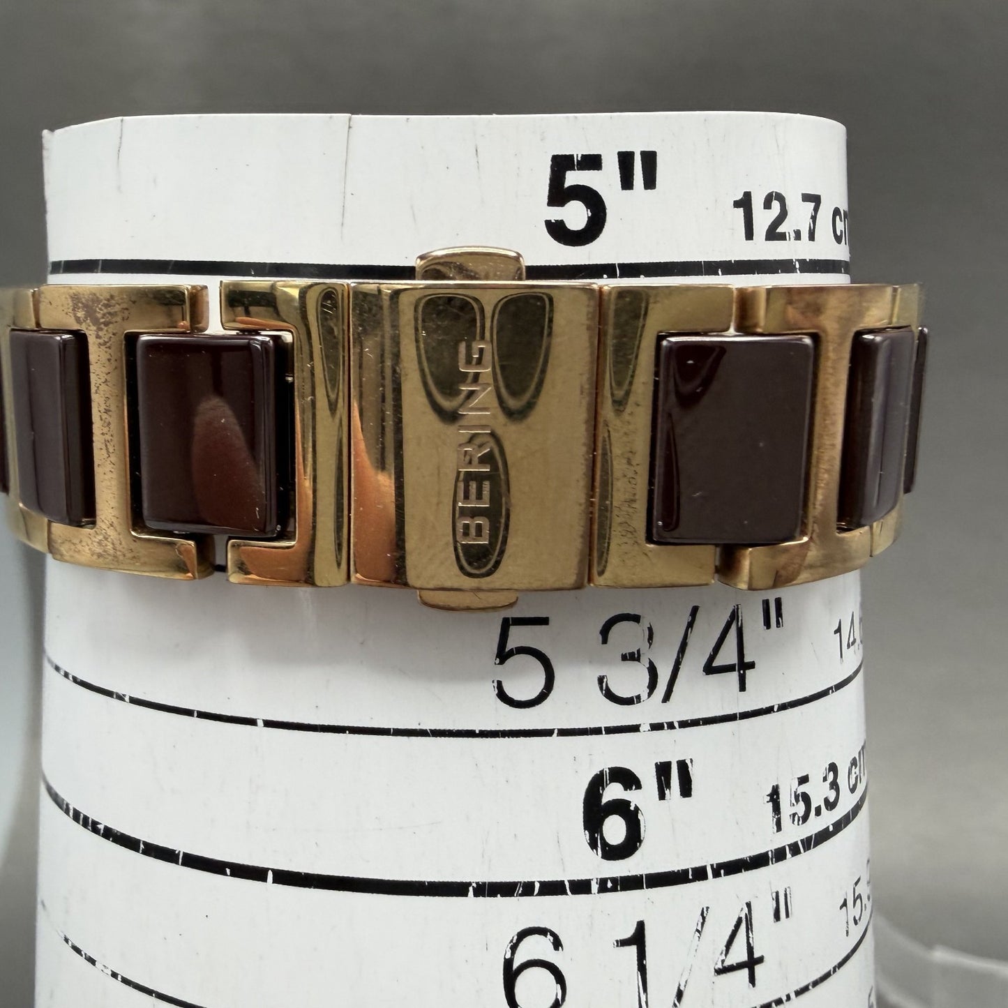 Bering Ceramic Watch Women 25mm Brown MOP Dial Rose Gold Tone Round New Battery10