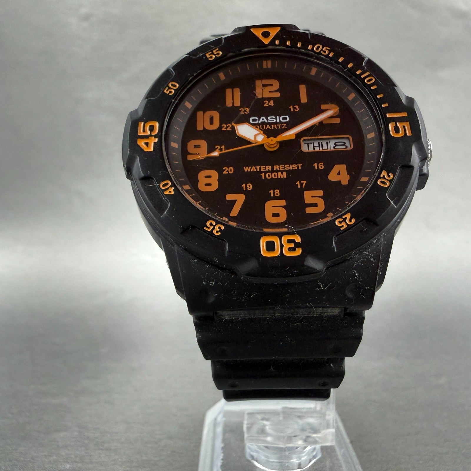 Casio Dive Watch Men 43mm Black Dial Black Orange Round MRW-200H New Battery5