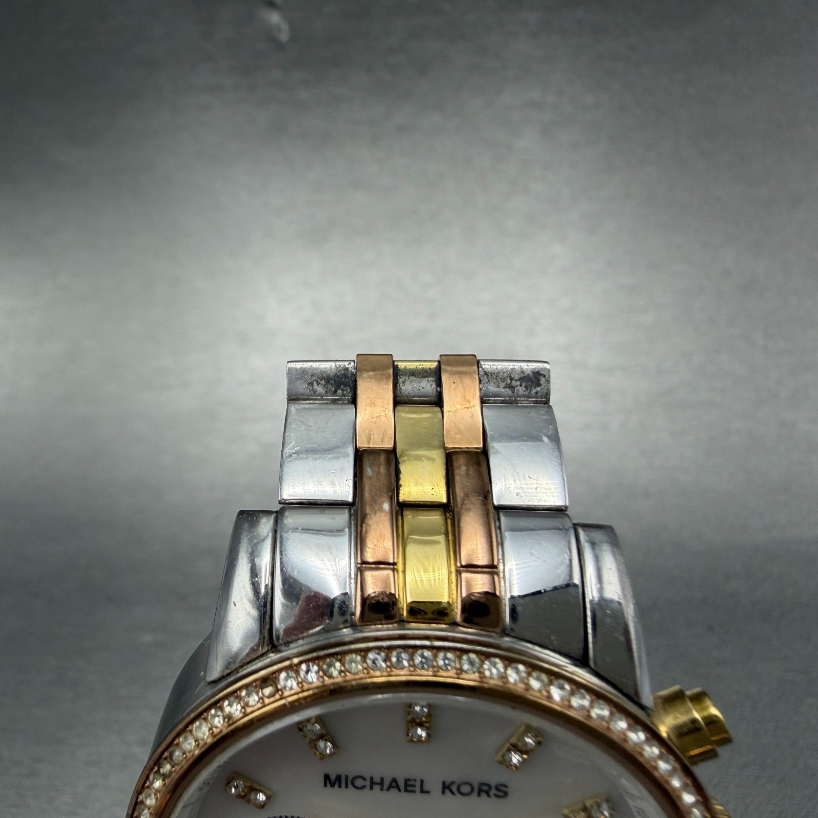 Michael Kors Ritz Chronograph Watch Women 37mm MOP Dial Two Tone New Battery4