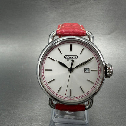 Coach Watch Women 40mm White Dial Steel Date Round Pink Band New Battery0