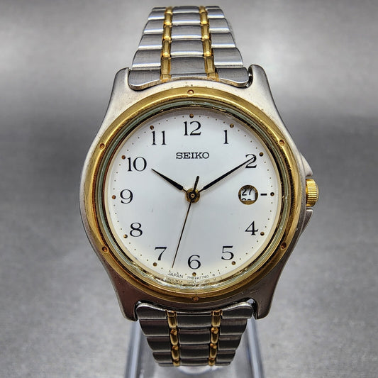 Seiko Watch Women 28mm White Dial Two Tone Date Round 7N820790 New Battery0