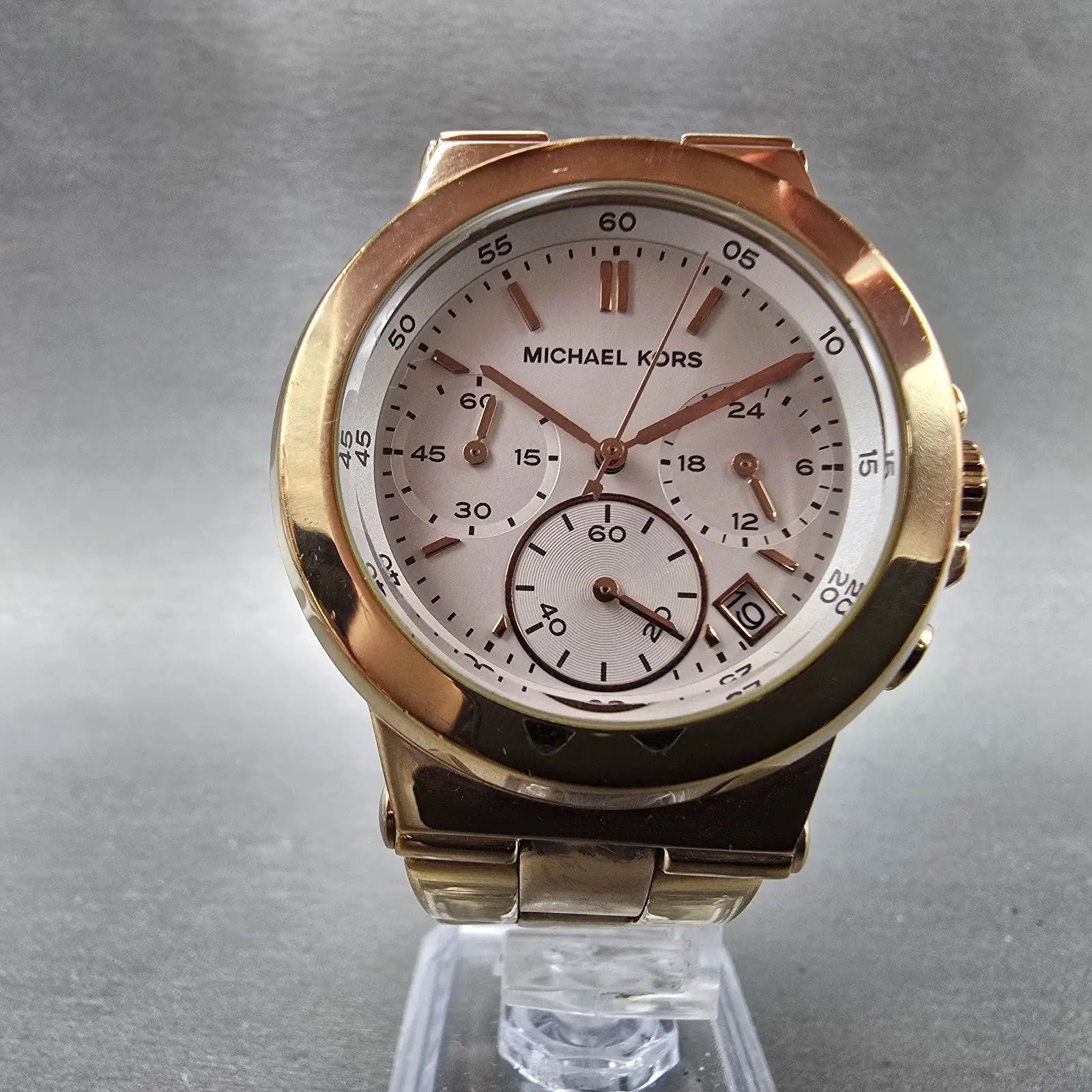 Michael Kors Chronograph Watch Women 38mm White Dial Rose Gold Tone New Battery5