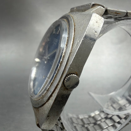 Seiko Automatic Watch Men 35mm Blue Dial Silver Tome Date 7005-7001 Runs Vintage2