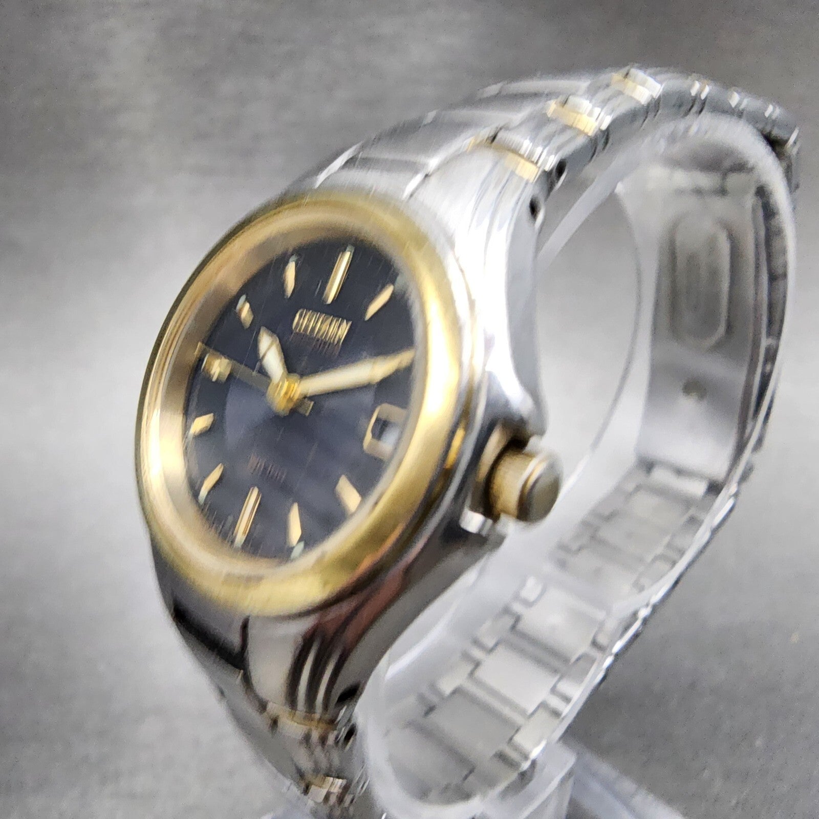 Citizen EcoDrive Watch Women 26mm Blue Dial Two Tone Date Round E010 Runs2