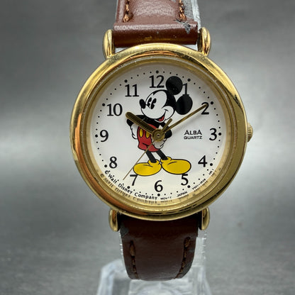 Seiko Alba Mickey Mouse Watch Women 26mm White Dial Gold Tone V501-6N10 New Batt0