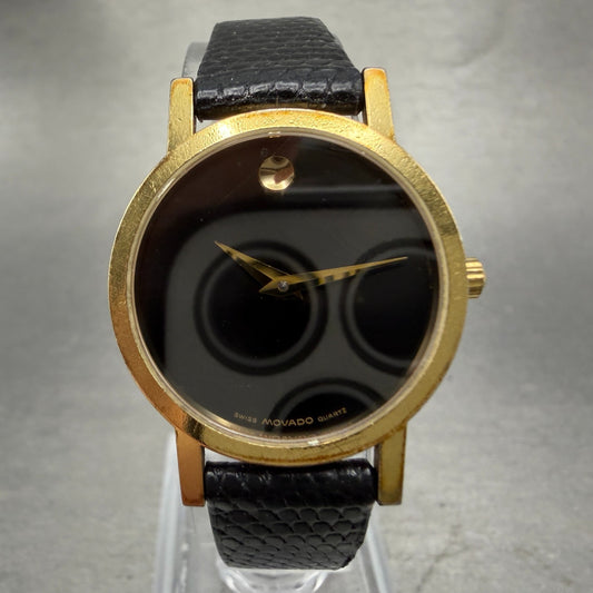Movado Museum Watch Women 25mm Black Dial Gold Tone Round 87.A1.832.1 New Batt S0