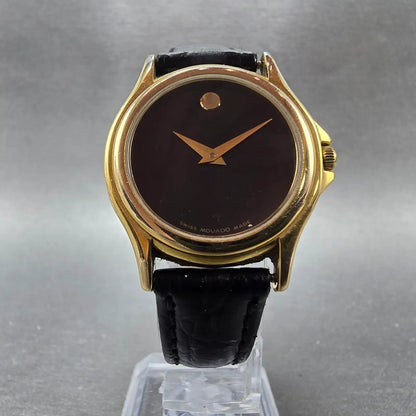 Movado Museum Watch Women 28mm Black Dial Gold Tone Round 87 E4 0823 New Bat VTG5