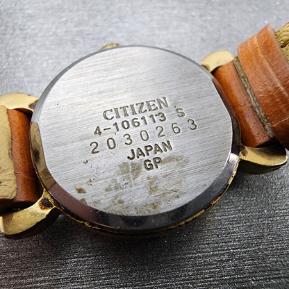 Citizen CQ Watch Women 20mm Champagne Dial Gold Tone Round 4-106113 New Batt