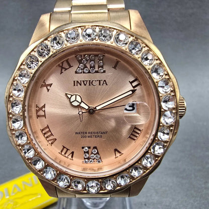 Invicta Dive Watch Women 38mmRose Dial Rose Gold Tone Date 15253 New Battery0