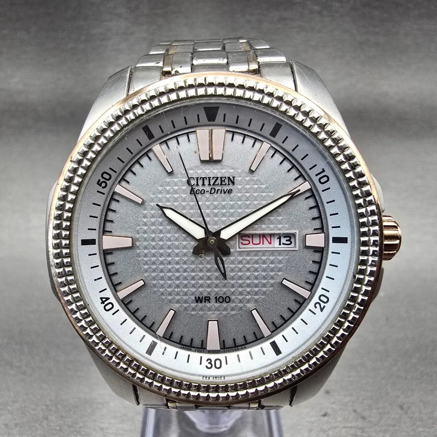 Citizen Eco-Drive Watch Men 42mm Silver Dial Silver Daydate E101-S074002 Works1