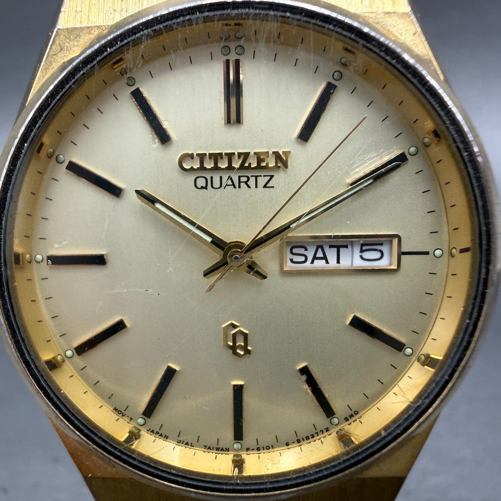 Citizen CQ Watch Men 35mm Champagne Dial Gold Tone Daydate READ!!!!! New Battery1