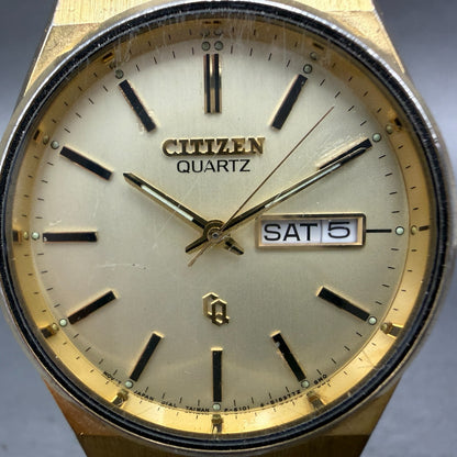 Citizen CQ Watch Men 35mm Champagne Dial Gold Tone Daydate READ!!!!! New Battery1