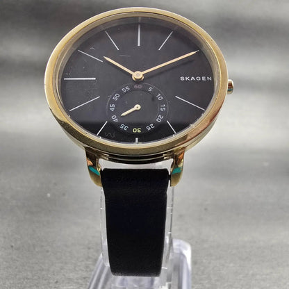 Skagen Hagen Watch Women 34mm Black Dial Gold Tone Round SKW2354 New Battery G5