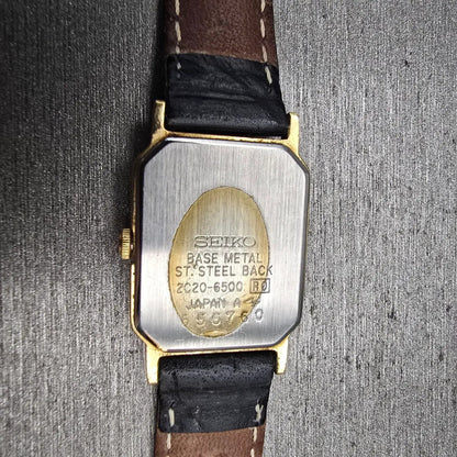 Seiko Tank Watch Women 18mm White Dial Gold Tone Rectangle 2C20-6500 New Battery10