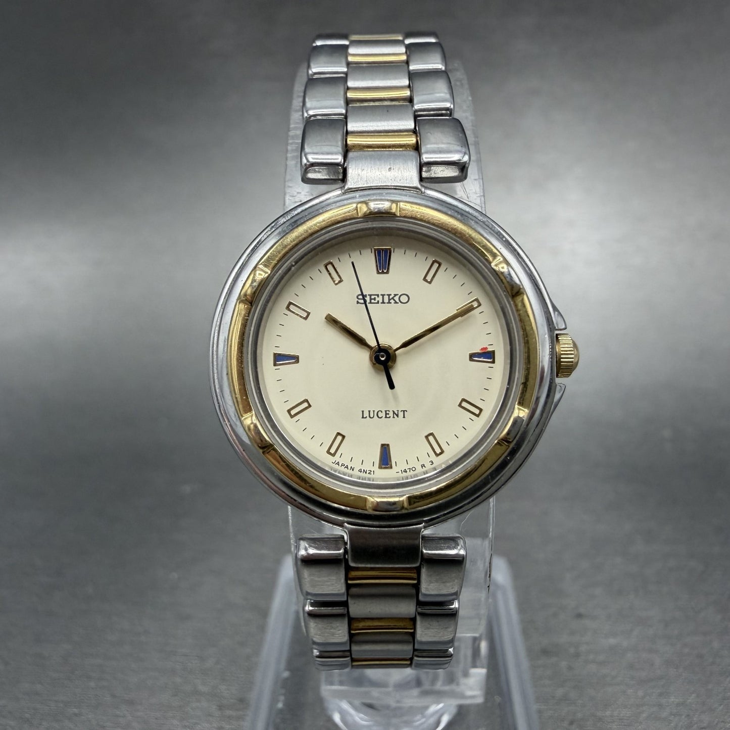 Seiko Lucent Watch Women 23mm Cream Dial Two Tone Round 4N21-0760 New Battery0
