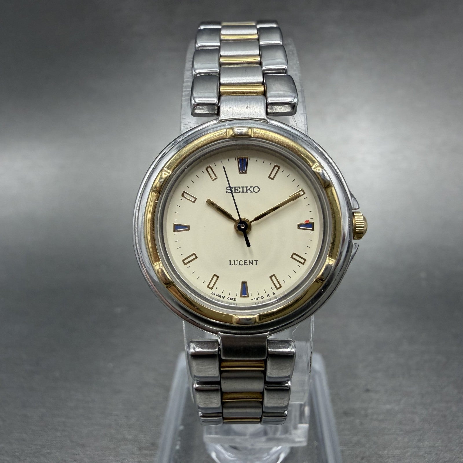 Seiko Lucent Watch Women 23mm Cream Dial Two Tone Round 4N21-0760 New Battery0