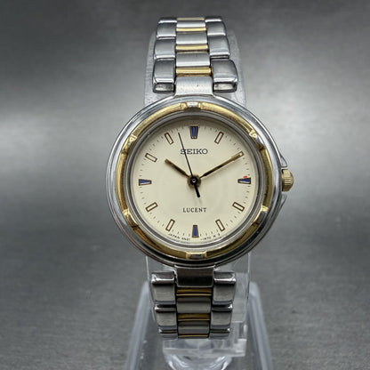Seiko Lucent Watch Women 23mm Cream Dial Two Tone Round 4N21-0760 New Battery0