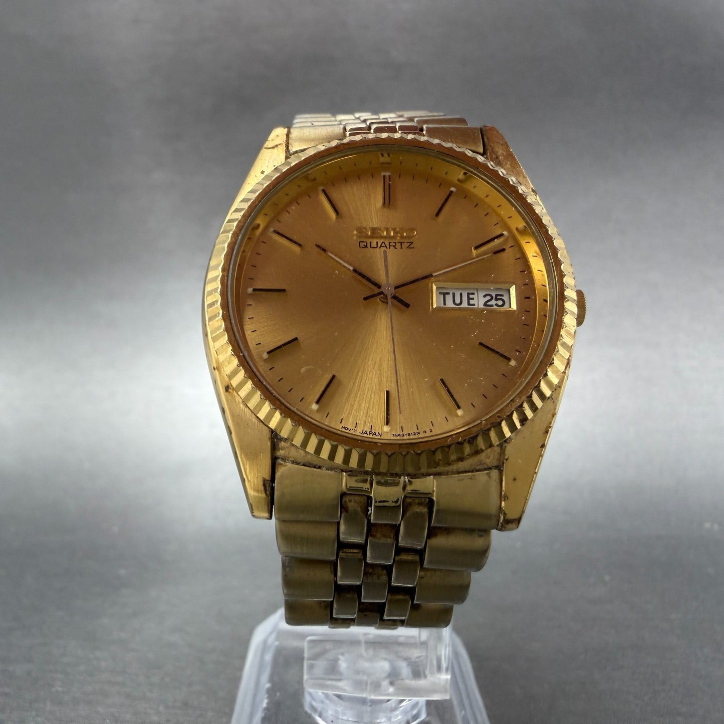 Seiko President Watch Men 36mm Gold Dial Gold Tone Daydate 7N43-8111 New Battery5