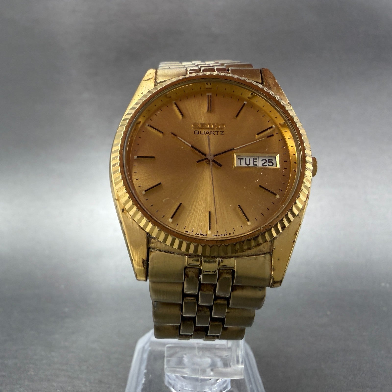 Seiko President Watch Men 36mm Gold Dial Gold Tone Daydate 7N43-8111 New Battery5
