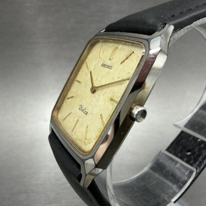 Seiko Dolce Tank Watch Men 27mm Champagne Dial Gold Tone Rectangle New Battery H2