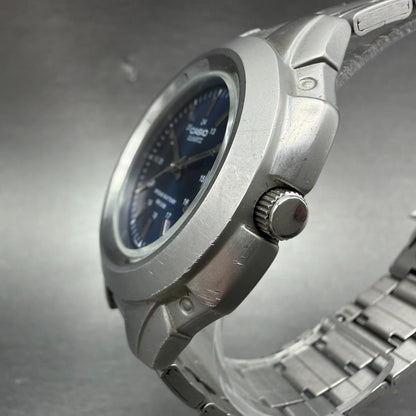 Casio MTP-3050 Watch Men 41mm Blue Dial Silver Tone Date Round New Battery ABC2