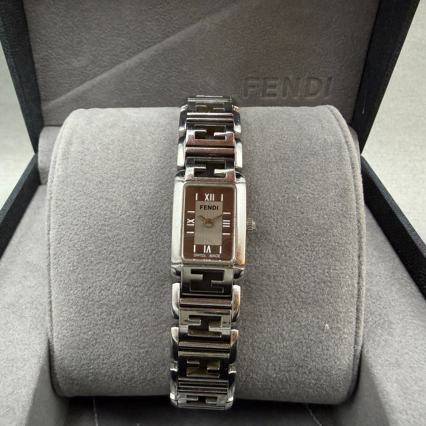 Fendi 1200L Tank Watch Women 16mm Silver Dial Steel Rectangle New Battery W/Box0