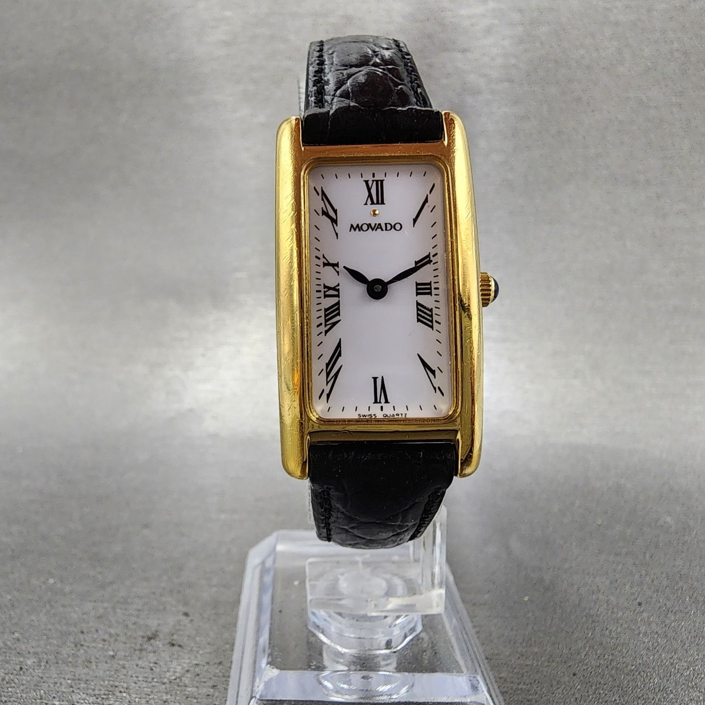 Movado Tank Watch Women 20mm White Dial Gold Tone Rectangle 87.A1.455 New BattB15