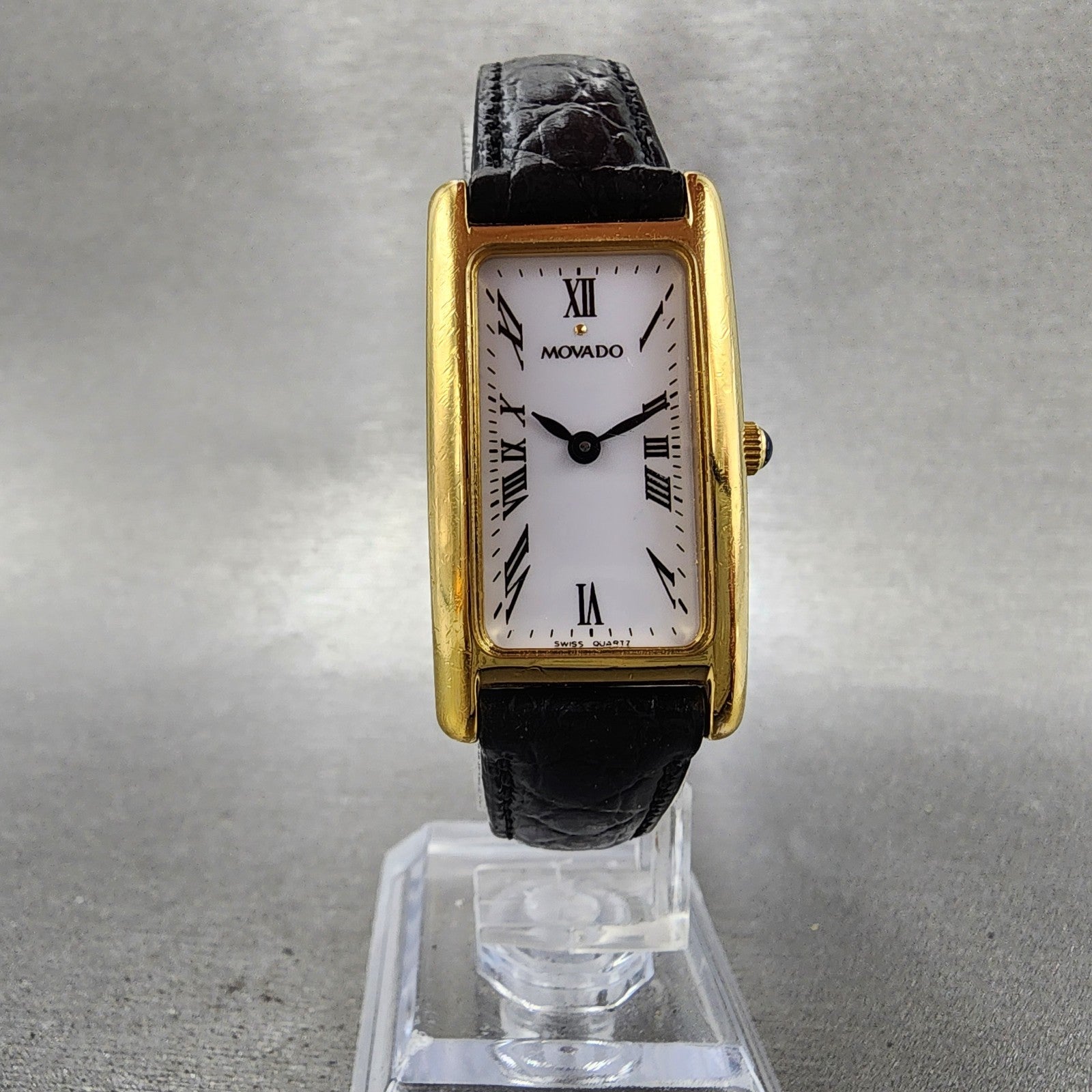 Movado Tank Watch Women 20mm White Dial Gold Tone Rectangle 87.A1.455 New BattB15