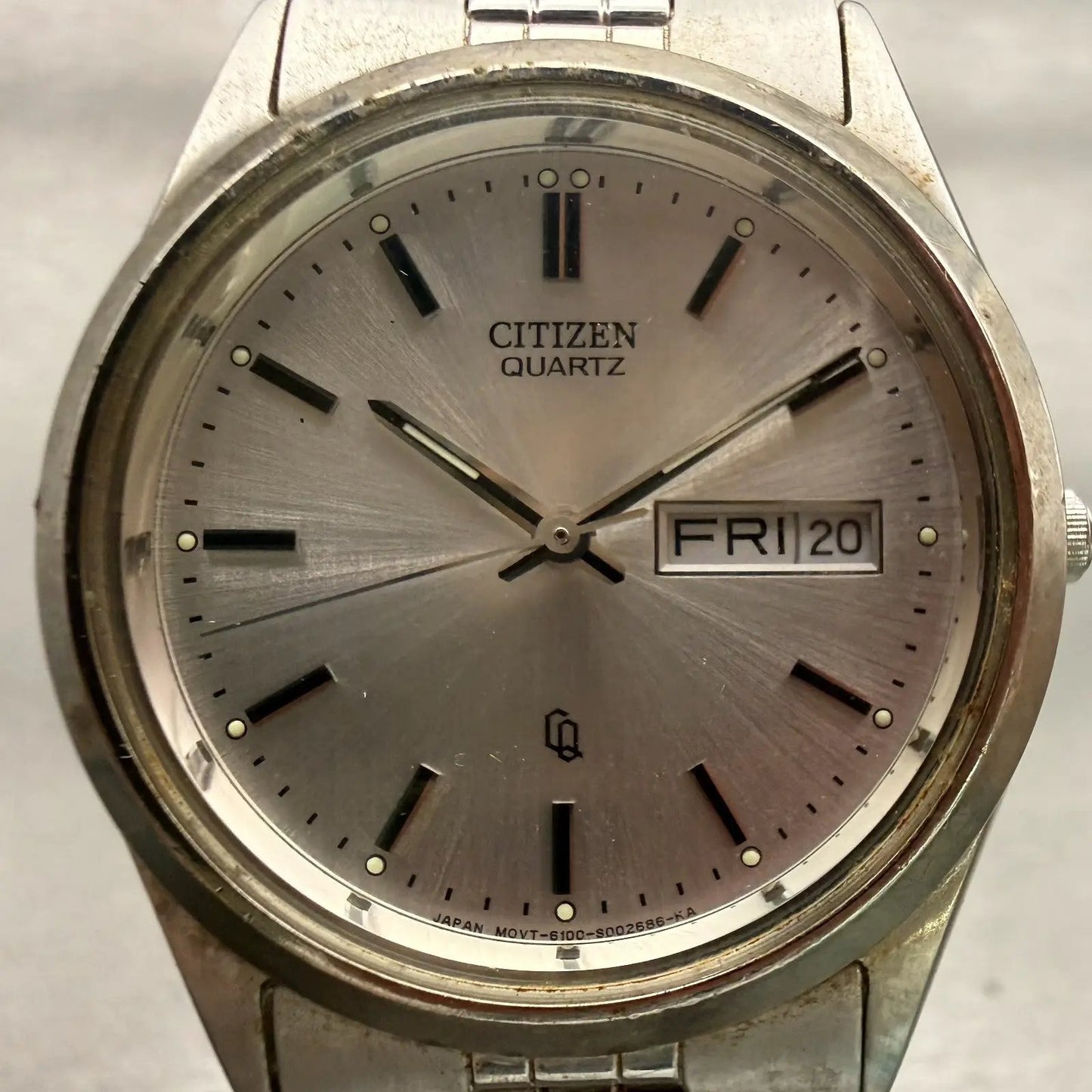 Citizen CQ Watch Men 35mm Silver Dial Silver Daydate Round 8100-S96389 New Batt1